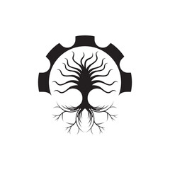 Tree and gear vector logo design