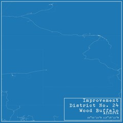 Blueprint Canadian city map of Improvement District No. 24 Wood Buffalo, Alberta.
