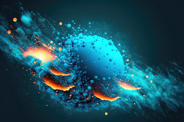 Fototapeta premium Industrial abstract blue background with flying fire particles. Generative AI