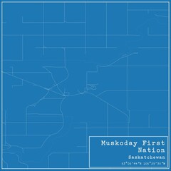 Obraz premium Blueprint Canadian city map of Muskoday First Nation, Saskatchewan.