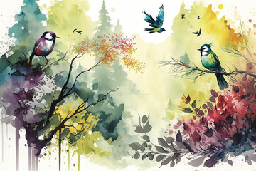Beautiful Digital Watercolor Paintings, Colorful, High Quality, Trees, Landscapes, Peaceful Scenic Birds and Wildlife, Colorful Vistas, Watercolor Background and Wallpaper