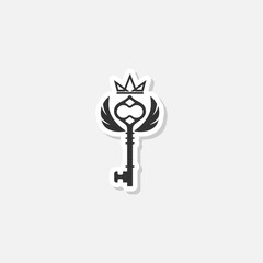 Royal king key crown logo design sticker isolated on gray background