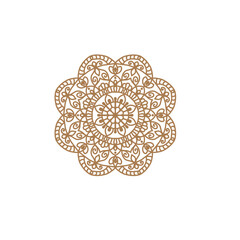 Unique Circular logo illustration. Mandala flat icon for your business. Ayurveda, spa, yoga company identity. Advertising or web startup zen symbol design. Moroccan tile style. Vector isolated sign.