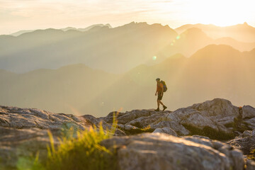 ideal view of backpacker hiking near Vancouver, Canada.