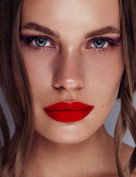 Fashion Beauty Girl Portrait looking at camera, christmas make up