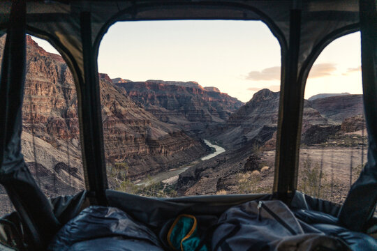 View from rooftop tent of canyon in Arizona