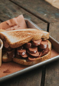 Smoked Sausage Sandwich at a Barbecue Restaurant