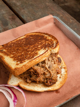Closeup of Pulled Pork Barbecue Sandwich
