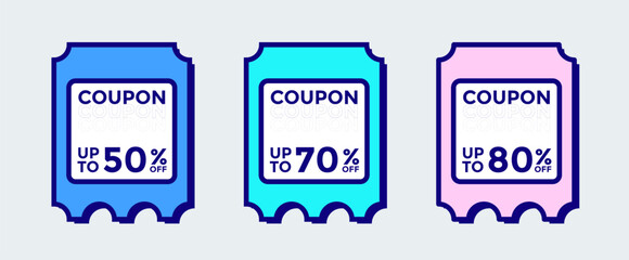 Discount label sticker in retro design style. Coupon with 80, 70, 50, percent off special price.