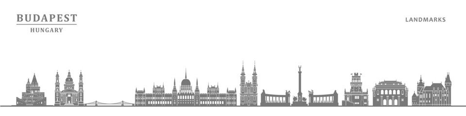Fototapeta na wymiar Landmarks of Budapest City, Historical buildings vector illustration isolated on white background. Hungary 