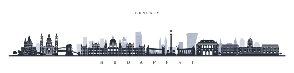 Budapest city skyline historical landmarks. Hungarian culture travel and tourism. - obrazy, fototapety, plakaty