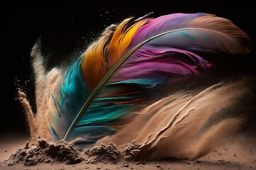 beauticul colorful feather inthe dust 