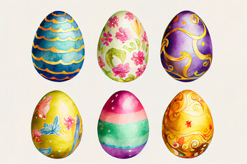Watercolor decorative easter eggs collection. Generative AI