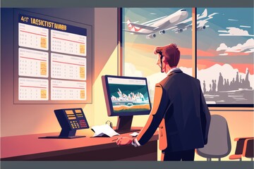 customer buying flight tickets for travel time generative ai illustration