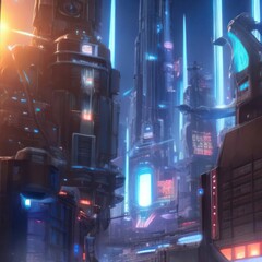 cyberpunk beautiful highly detailed futuristic hyper-realistic city unique art Generative AI