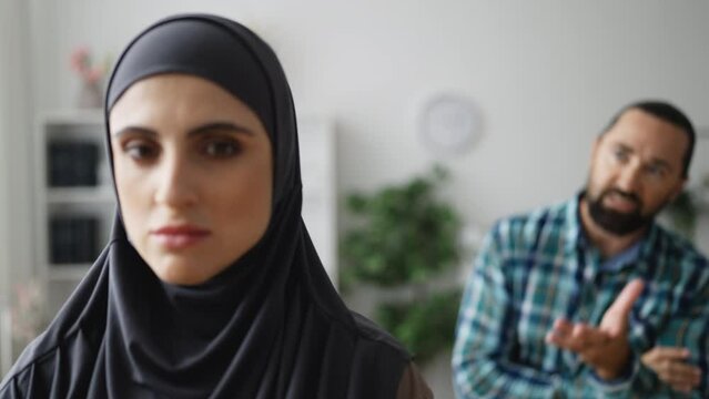 Husband talking down to muslim wife at home, relationship problems, verbal abuse