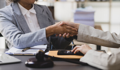 lawyer working on table office, law and justice concept, Selective focus, Law, Business people negotiating a contract, signing contract, problem consultant,