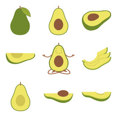 Avocado Fruit vector illustration, Happy green avocado.