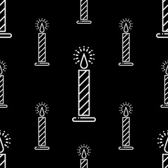 Candle Icon Seamless Pattern, Lit Candle Icon, Wick Embedded In Wax