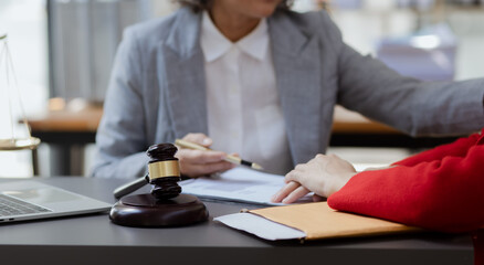 lawyer working on table office, law and justice concept, Selective focus, Law, Business people negotiating a contract, signing contract, problem consultant,