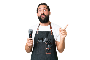 Young barber man over isolated chroma key background intending to realizes the solution while lifting a finger up