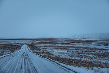 Iceland winter road panorama landscape