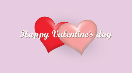 2 valentines day heart shape red and pink 3d illustration promotional label sale banner layer vector