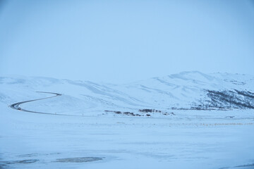Iceland winter mountain landscape with road 