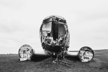 plane wreck of old douglas dakota dc-3 in iceland