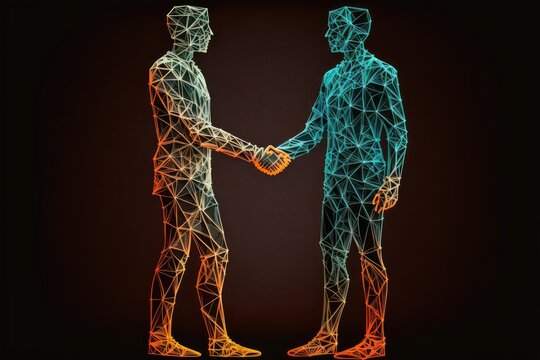 polygonal two people shaking hands the way wifi see-through generative ai illustration