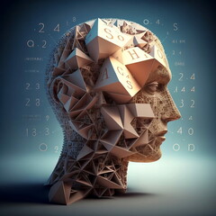 Abstract illustration, human head thinking about maths, Ai Generative.