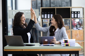 Businesswoman meetings team, Two business presentations to new projects, Consultations of business people working in meeting room, Brainstorming together to get ideas concept.