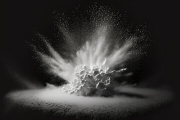 explosion of white powder against a dark background. Dust texture in white is abstract. Generative AI