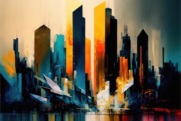 Abstract painting of urban skyscrapers generative ai 