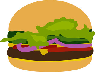 Hamburger on isolated white background. Fast food. Vector illustration. 