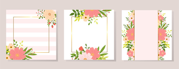 Flat floral design invitation with spring leaves and background. Invitation Template