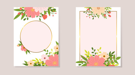 Flat floral design invitation with spring leaves and background. Invitation Template
