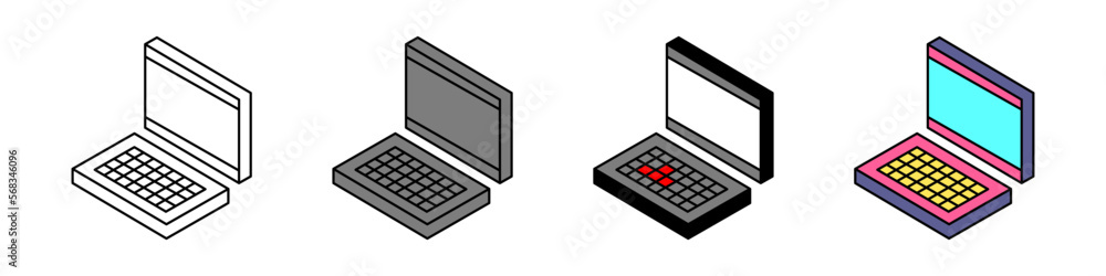 Poster isometry laptop, computer icons in retro style. modern vector icon set isolated on white background.