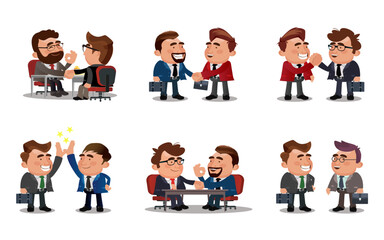 Teamwork. Office workers shaking hands after signing contract agreement