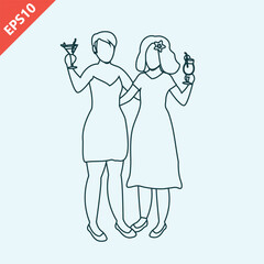 Hand drawn girls holding wine glasses alcohol, Girl hen party design vector flat isolated illustration