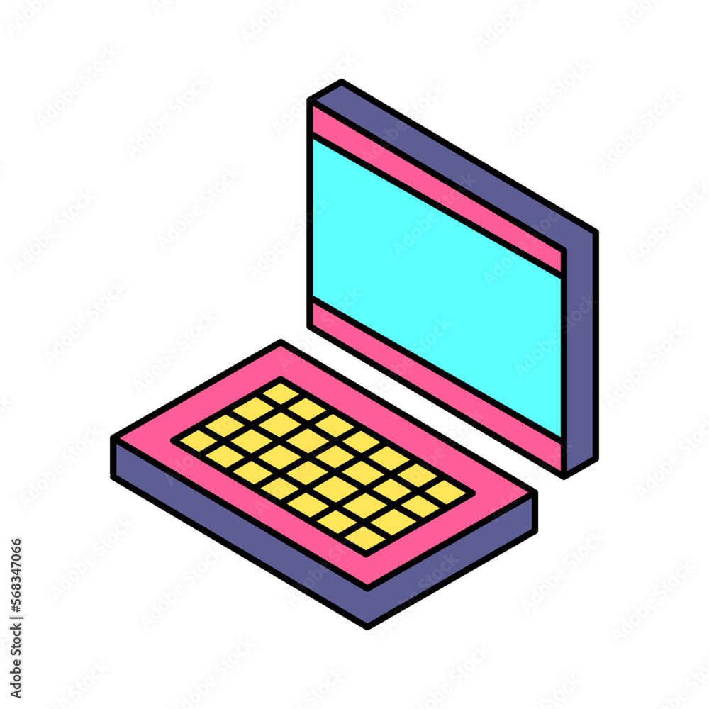 Poster isometry laptop, computer icon in retro style. modern vector icon isolated on white background.