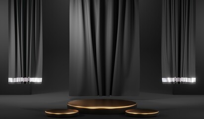 Stylish and contemporary 3D render black podium background perfect for any professional presentation, keynote or event. Its modern and sleek design adds sophistication to your product demo or show