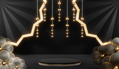Stylish and contemporary 3D render black podium background perfect for any professional presentation, keynote or event. Its modern and sleek design adds sophistication to your product demo or show
