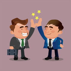 Two happy smiling office workers characters high five.