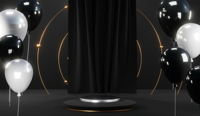 Stylish and contemporary 3D render black podium background perfect for any professional presentation, keynote or event. Its modern and sleek design adds sophistication to your product demo or show