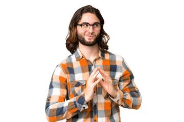 Young handsome man over isolated chroma key background scheming something