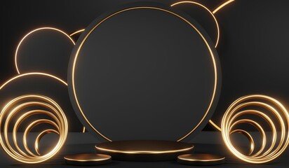 Stylish and contemporary 3D render black podium background perfect for any professional presentation, keynote or event. Its modern and sleek design adds sophistication to your product demo or show