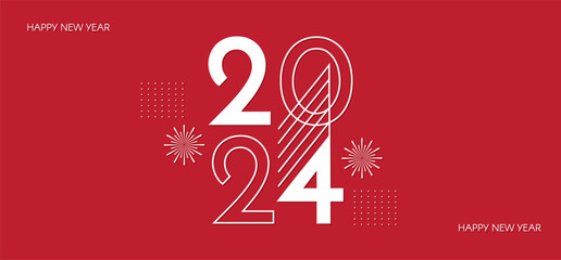 Happy 2024 New Year celebration. Cover, flyer and poster minimal design template.