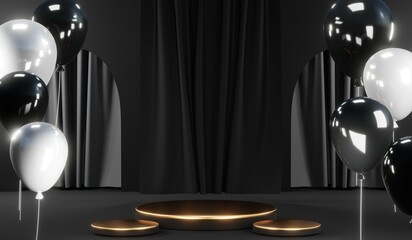 Stylish and contemporary 3D render black podium background perfect for any professional presentation, keynote or event. Its modern and sleek design adds sophistication to your product demo or show