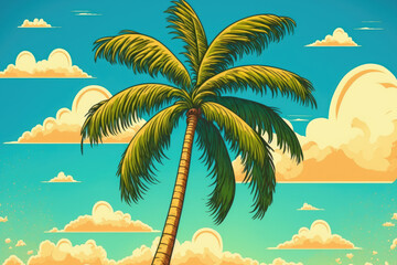 Fototapeta na wymiar Coconut Palm tree with blue sky,beautiful tropical background. Generative AI